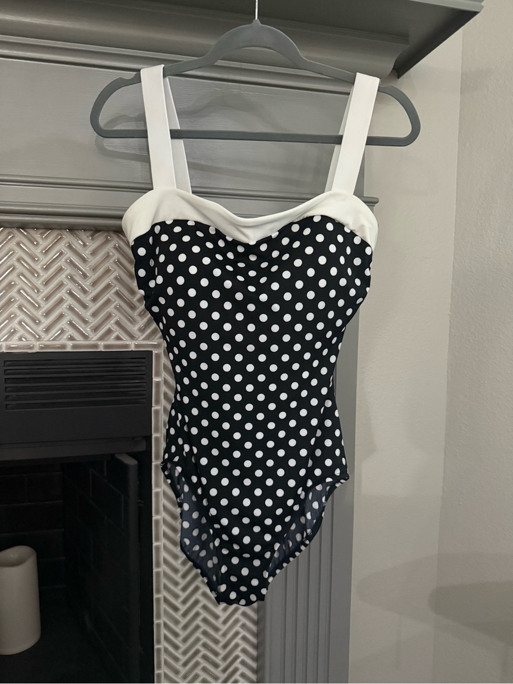 Black & White Polka Dot One-Piece Swimsuit with White Accents